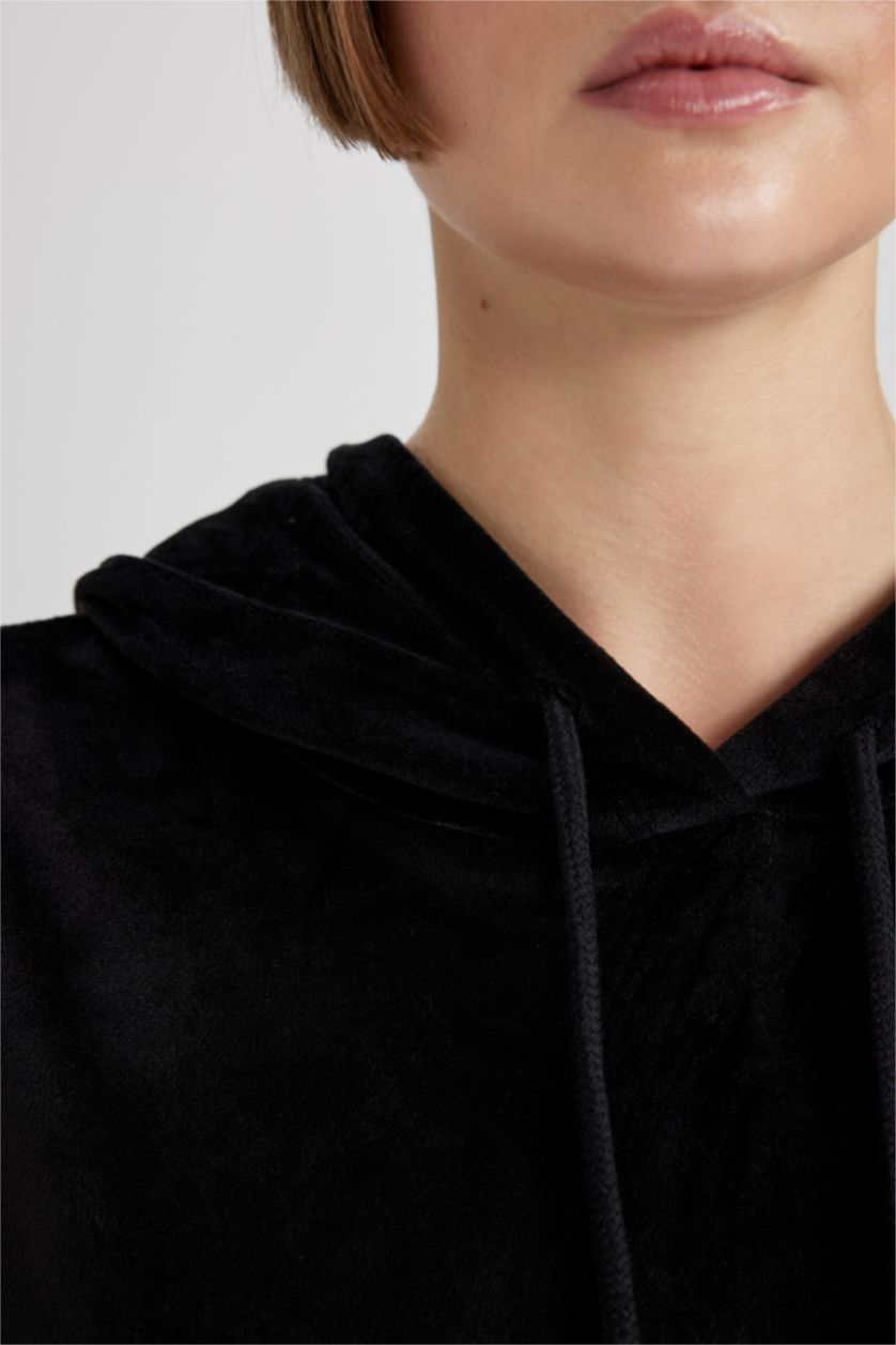 FEMME Noir Sweat- Shirt Coupe Régulière À capuche Manche Longue Avec Poche