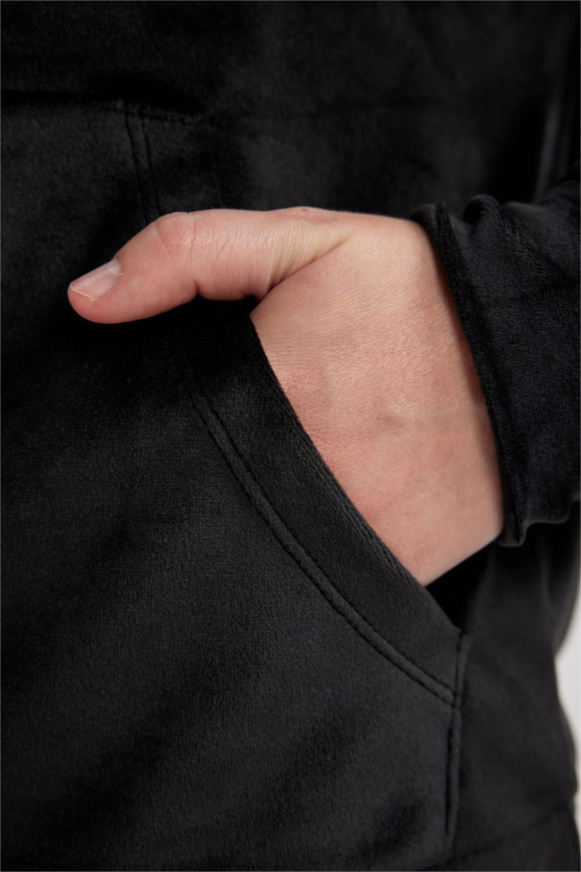 FEMME Noir Sweat- Shirt Coupe Régulière À capuche Manche Longue Avec Poche