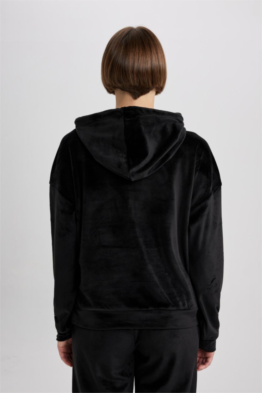 FEMME Noir Sweat- Shirt Coupe Régulière À capuche Manche Longue Avec Poche