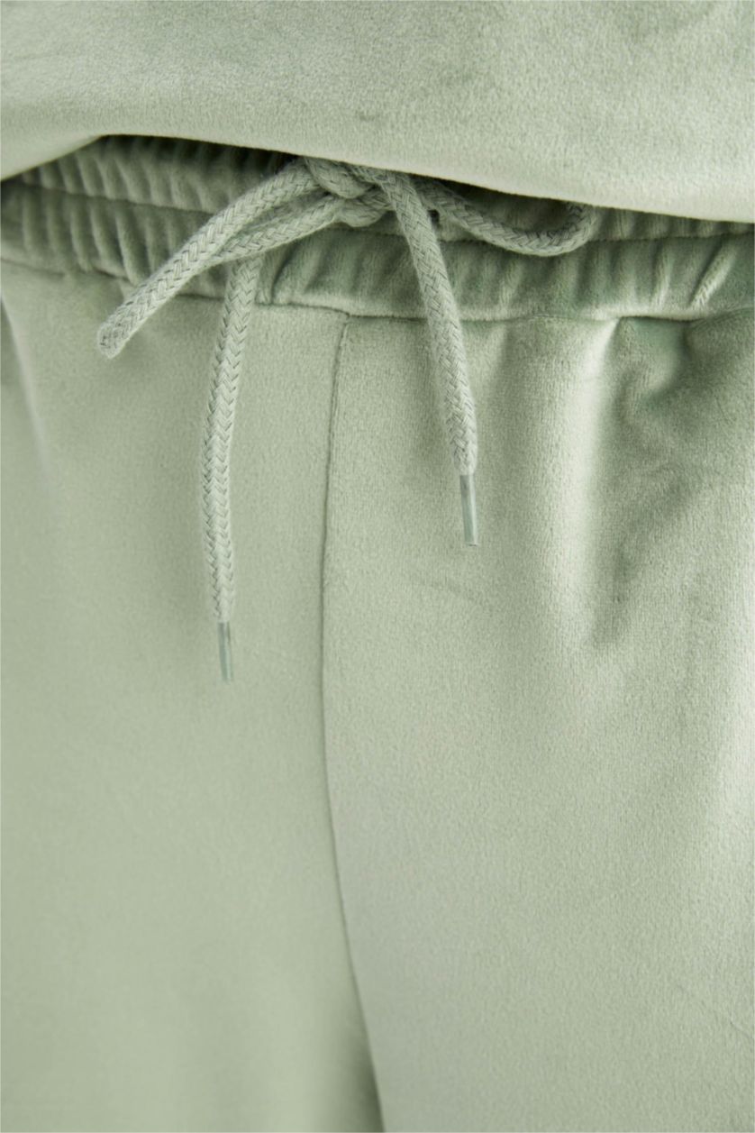 Kadın Açık Yeşil Jogger Fıt Kadife Pantolon