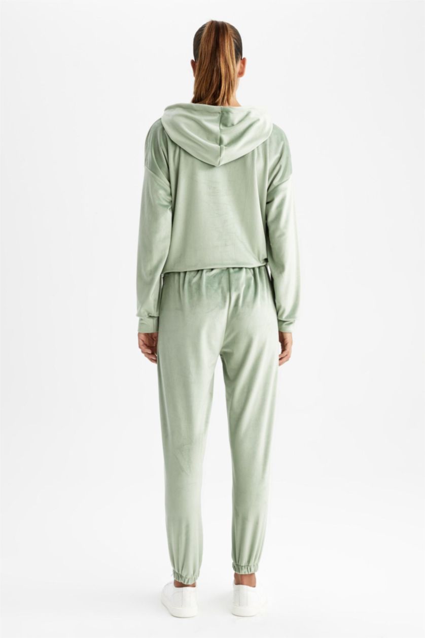 Kadın Açık Yeşil Jogger Fıt Kadife Pantolon