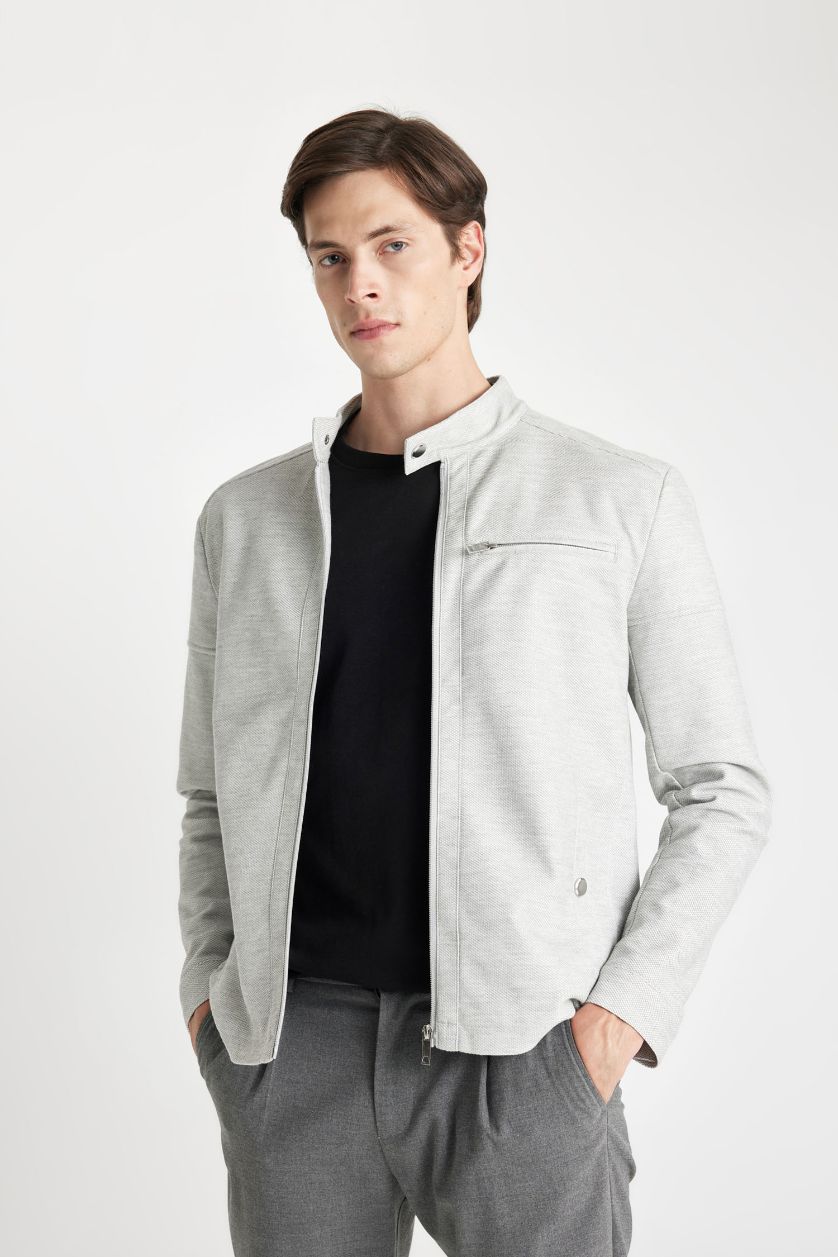 رجال رمادي جاكيت سليم فيت بياقة عالية