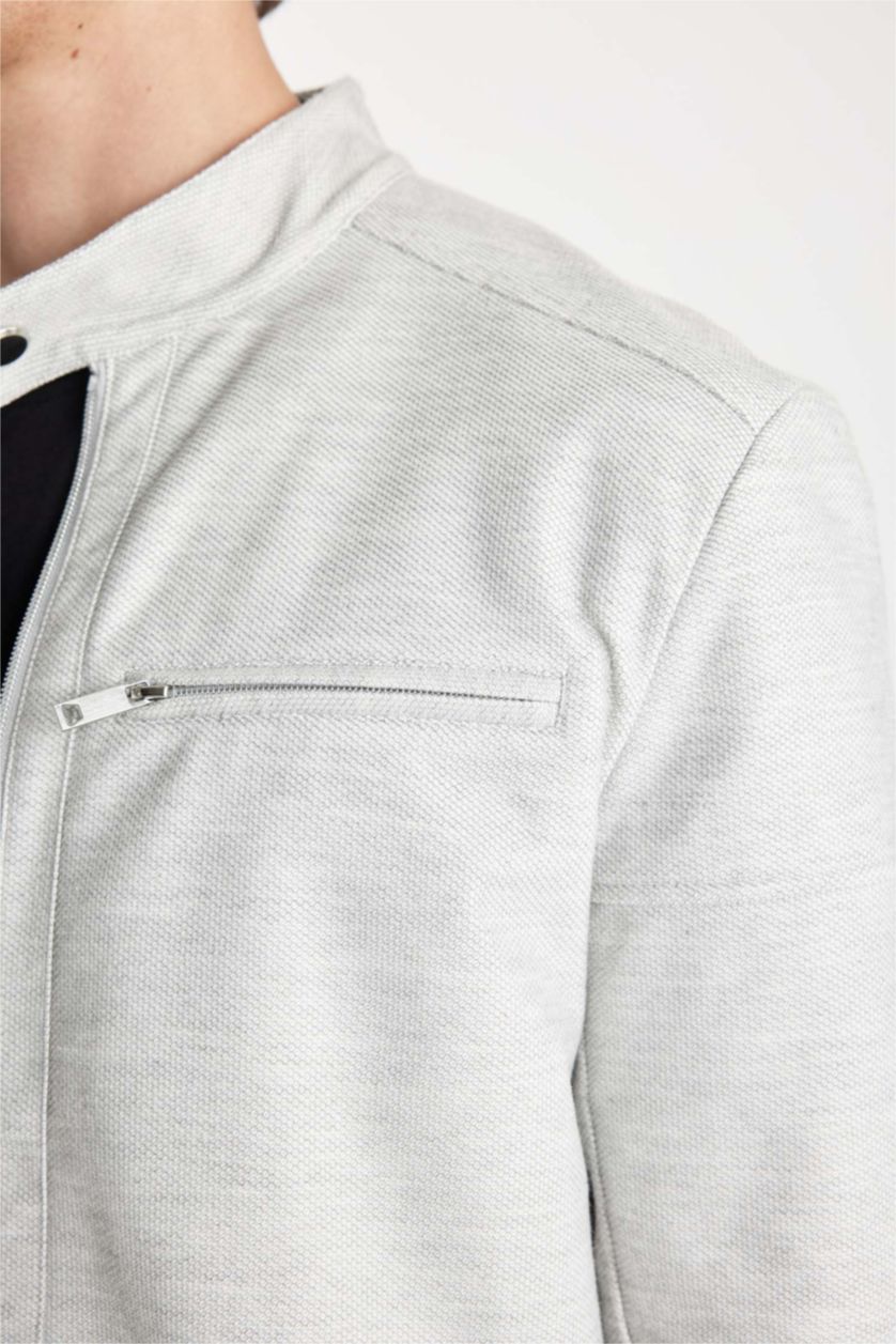 رجال رمادي جاكيت سليم فيت بياقة عالية