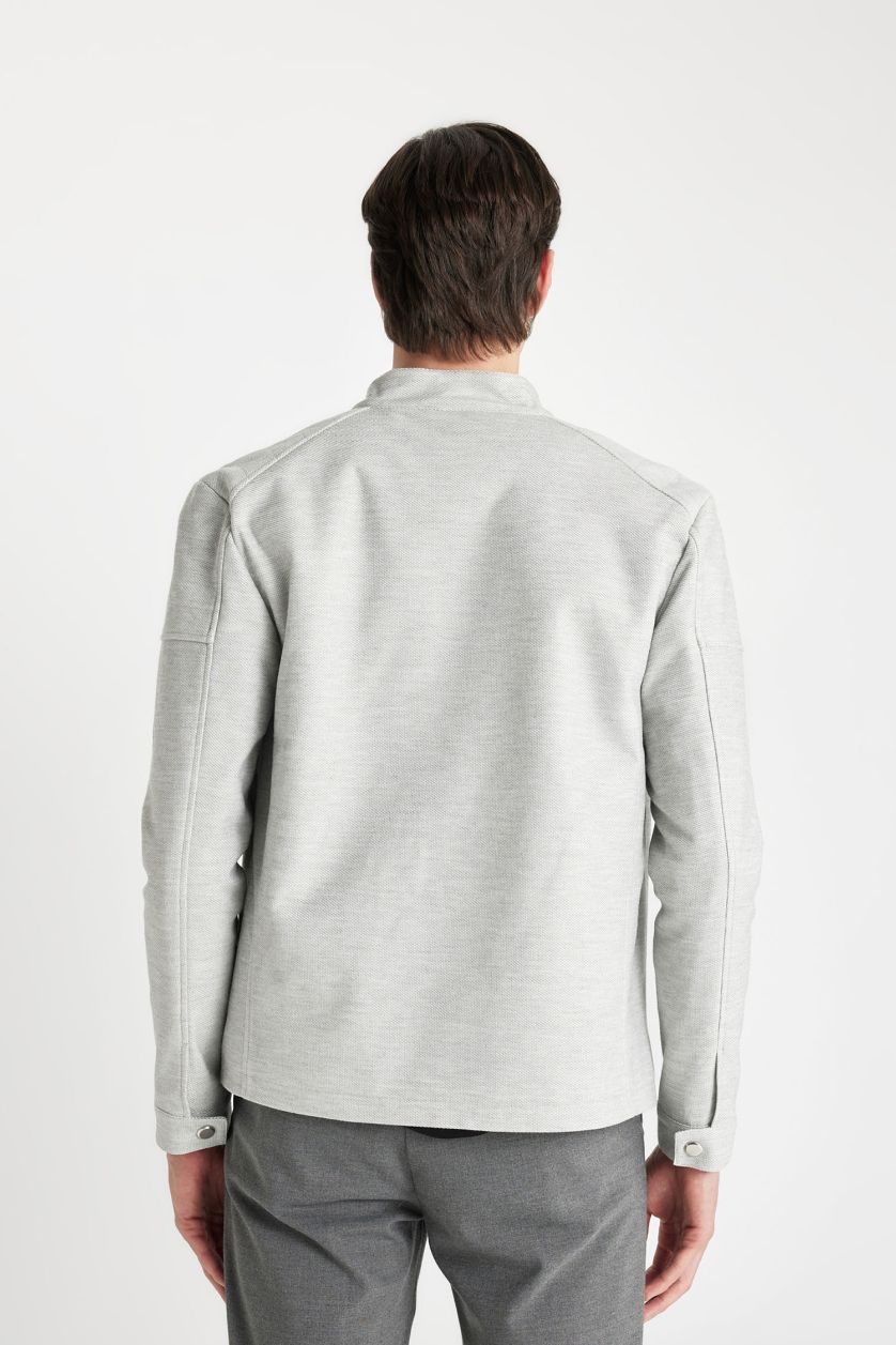 رجال رمادي جاكيت سليم فيت بياقة عالية