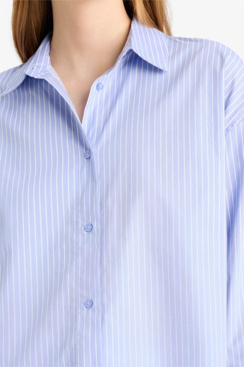 Женщины Светло-синий Рубашка Oversize с длинными рукавами