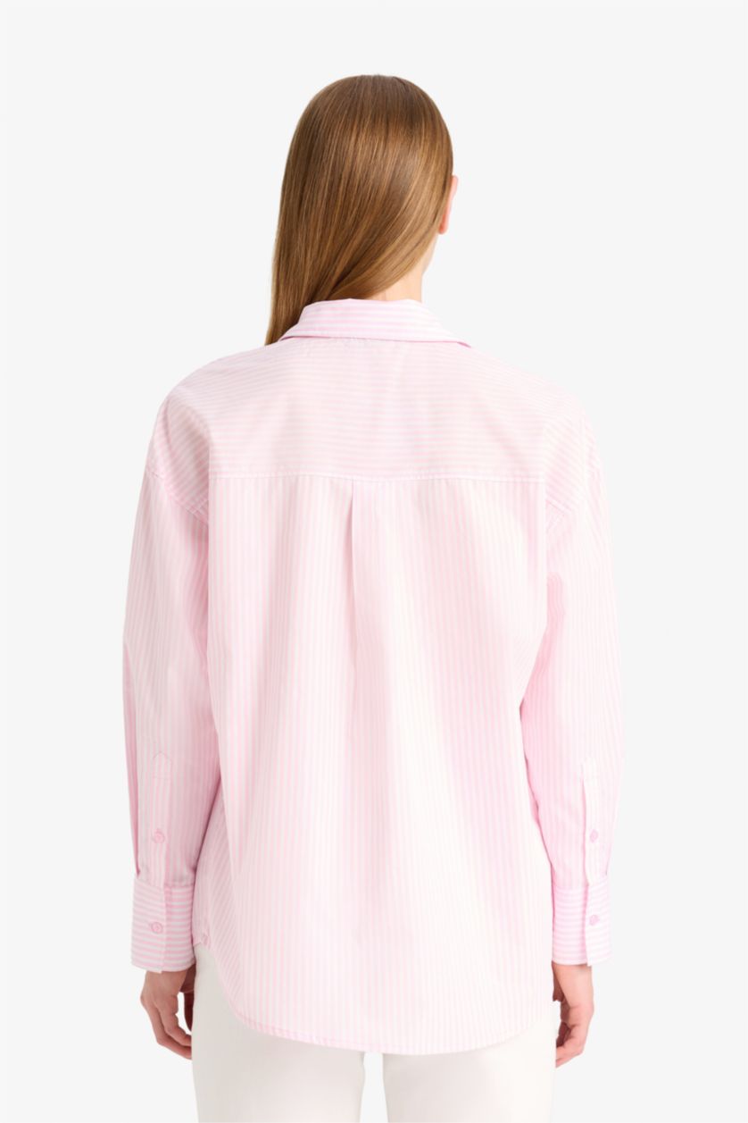 نساء زهري فاتح Oversize Fit Poplin Long Sleeve Shirt