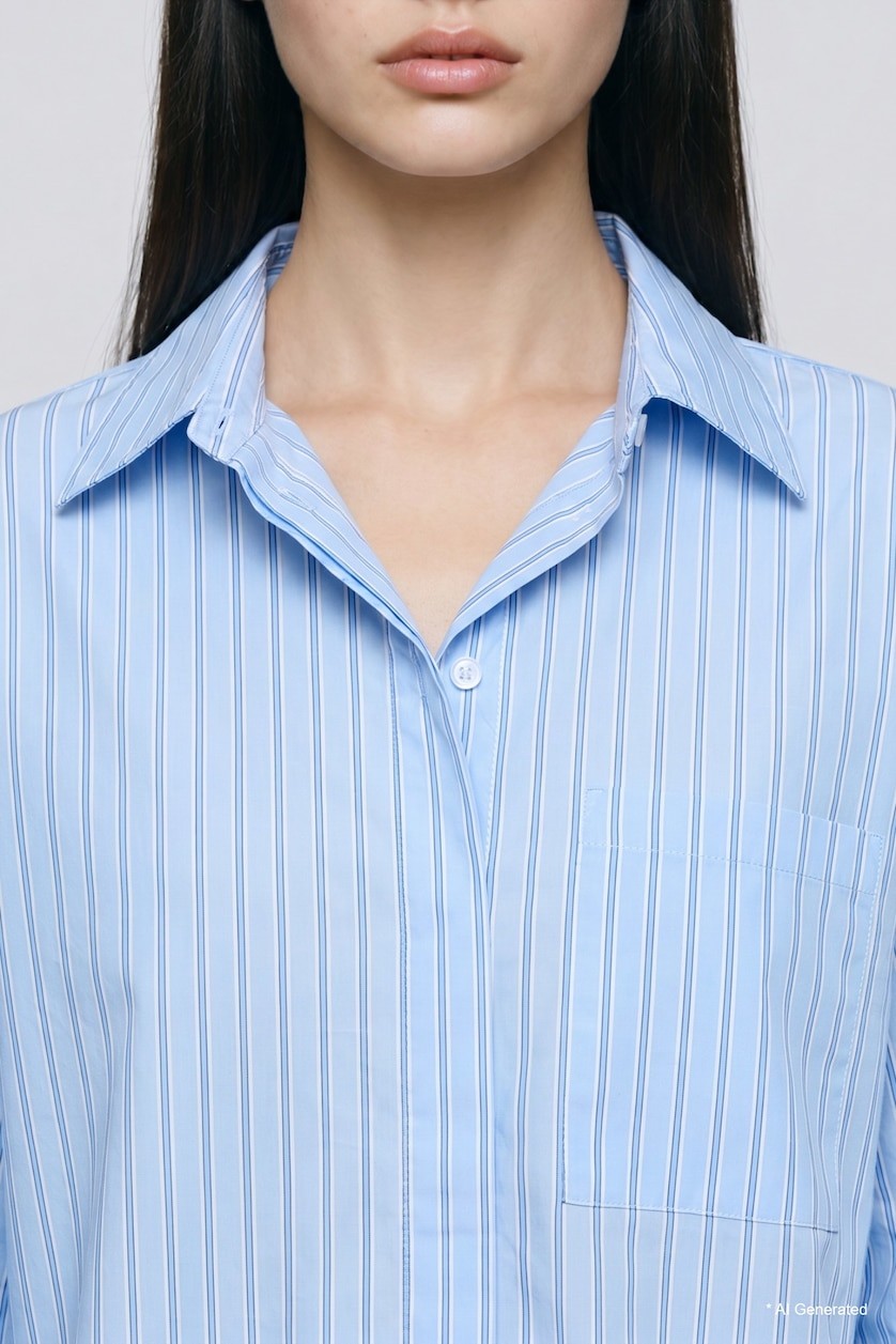 WOMAN Blue Oversize Shirt Collar Poplin Shirt