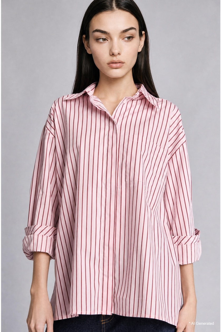 WOMAN Pink Oversize Fit Poplin Long Sleeve Shirt