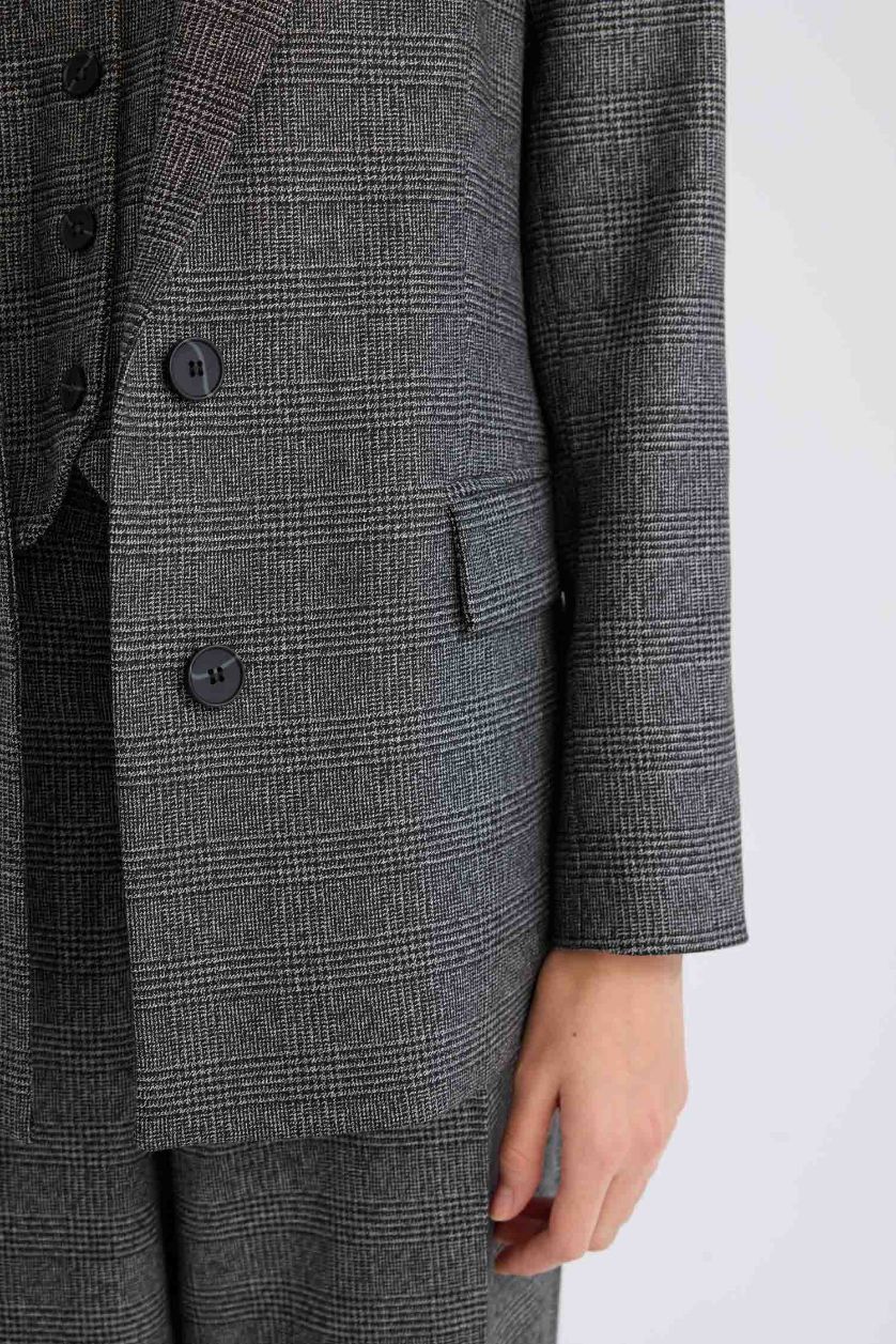 Kadın Antrasit Oversize Geniş Kalıp Düğmeli Blazer Ceket