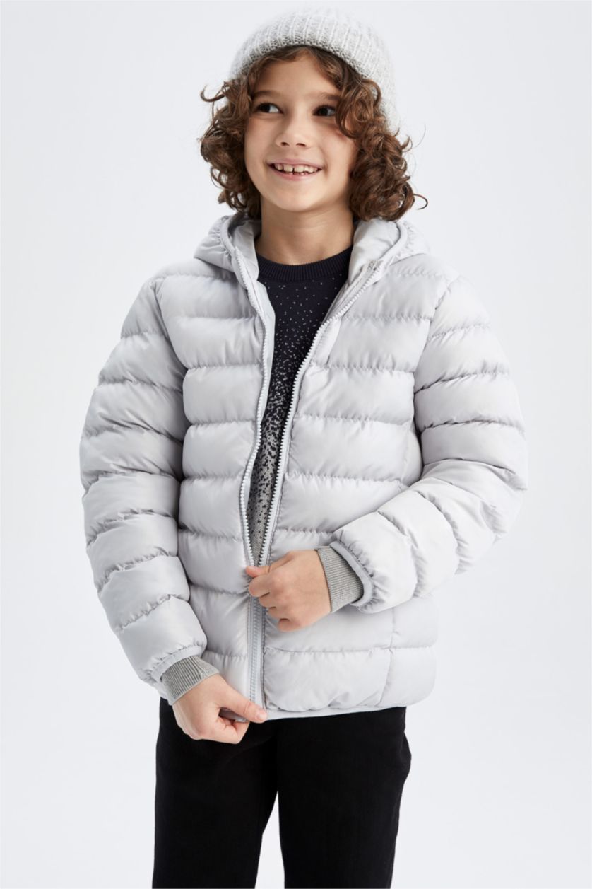 BOYS & TEENS Light Grey Boy Regular Fit Hooded Padded Coat