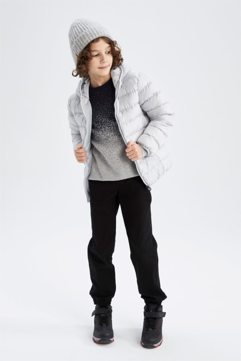 BOYS & TEENS Light Grey Boy Regular Fit Hooded Padded Coat