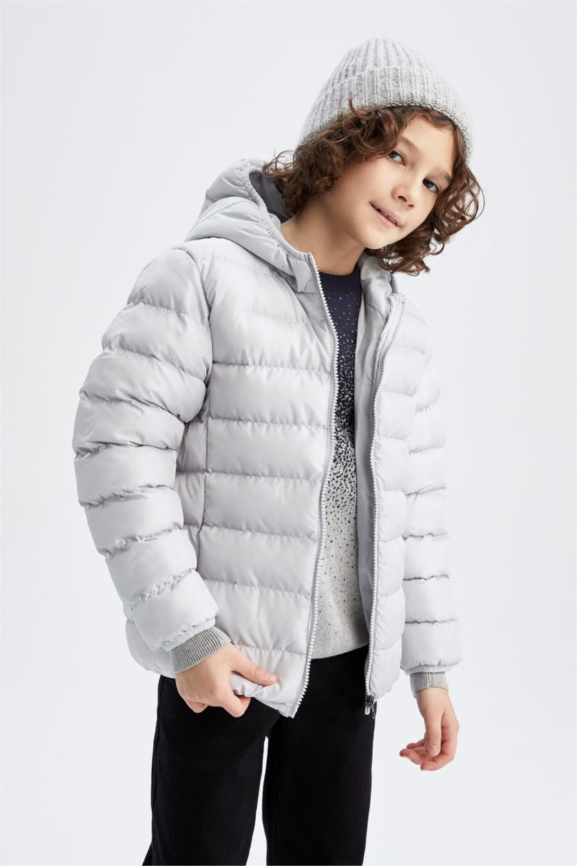 BOYS & TEENS Light Grey Boy Regular Fit Hooded Padded Coat