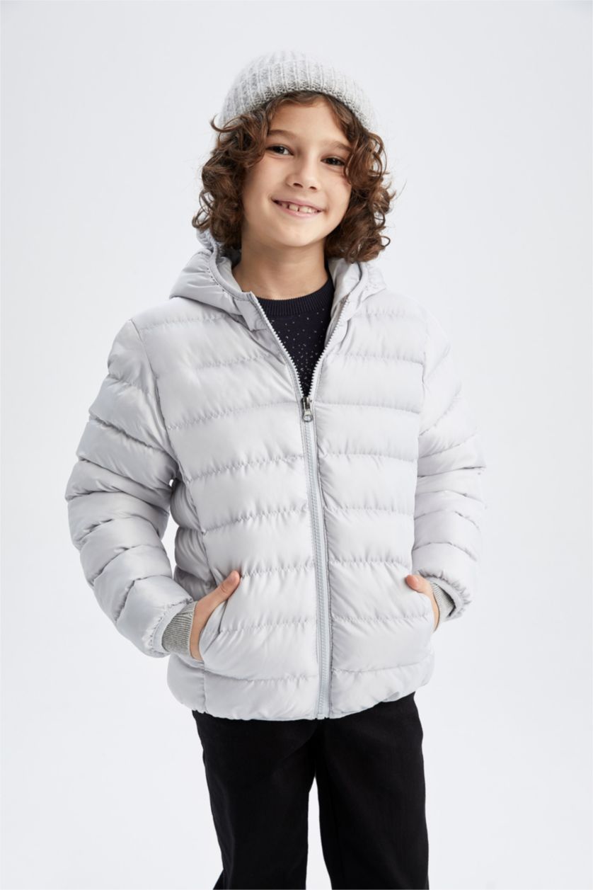 BOYS & TEENS Light Grey Boy Regular Fit Hooded Padded Coat