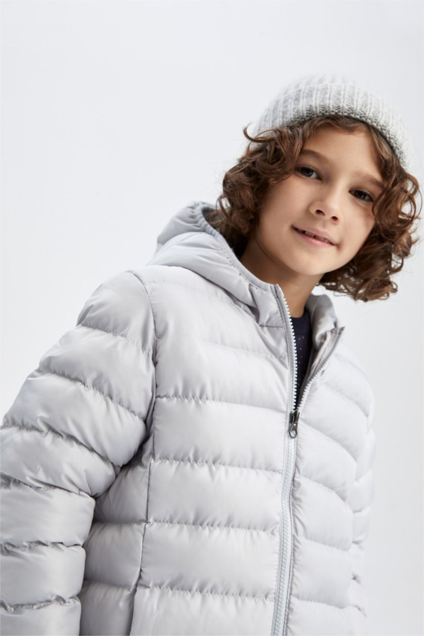 BOYS & TEENS Light Grey Boy Regular Fit Hooded Padded Coat