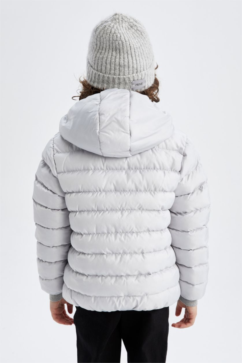 BOYS & TEENS Light Grey Boy Regular Fit Hooded Padded Coat