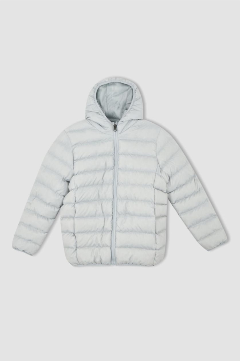 BOYS & TEENS Light Grey Boy Regular Fit Hooded Padded Coat