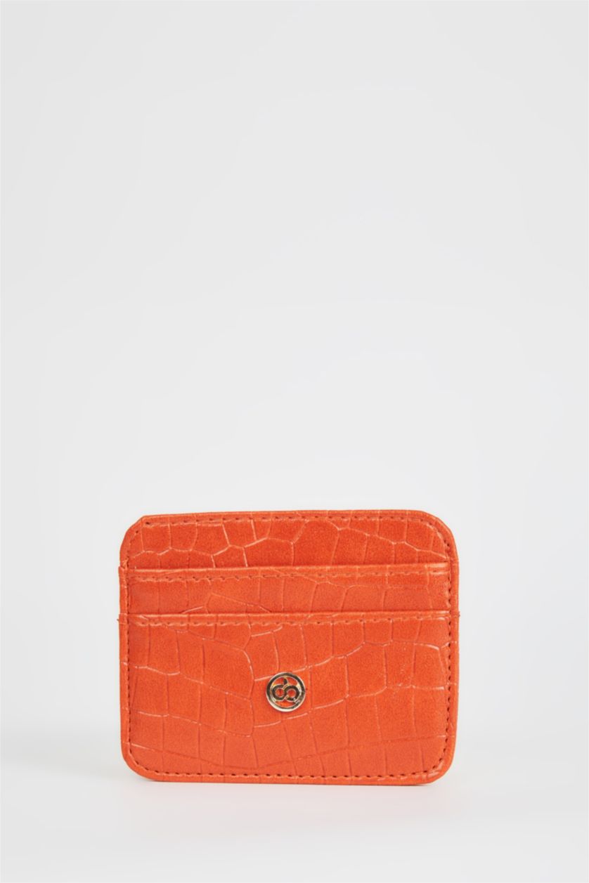 Woman Orange Women's Faux Leather Croco Card Holder