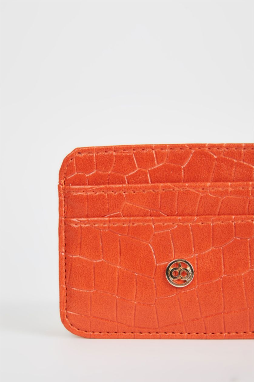 Woman Orange Women's Faux Leather Croco Card Holder