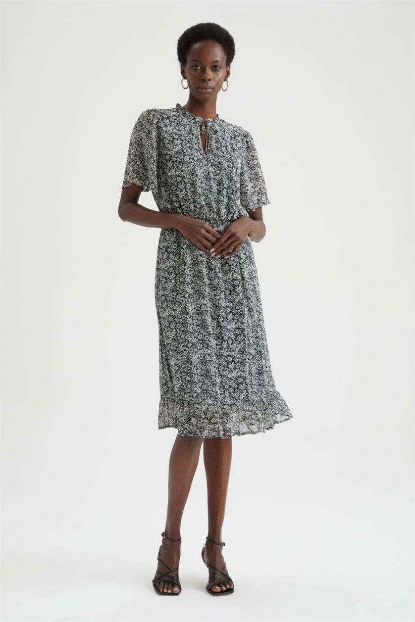 Woman Black Chiffon Midi Dress