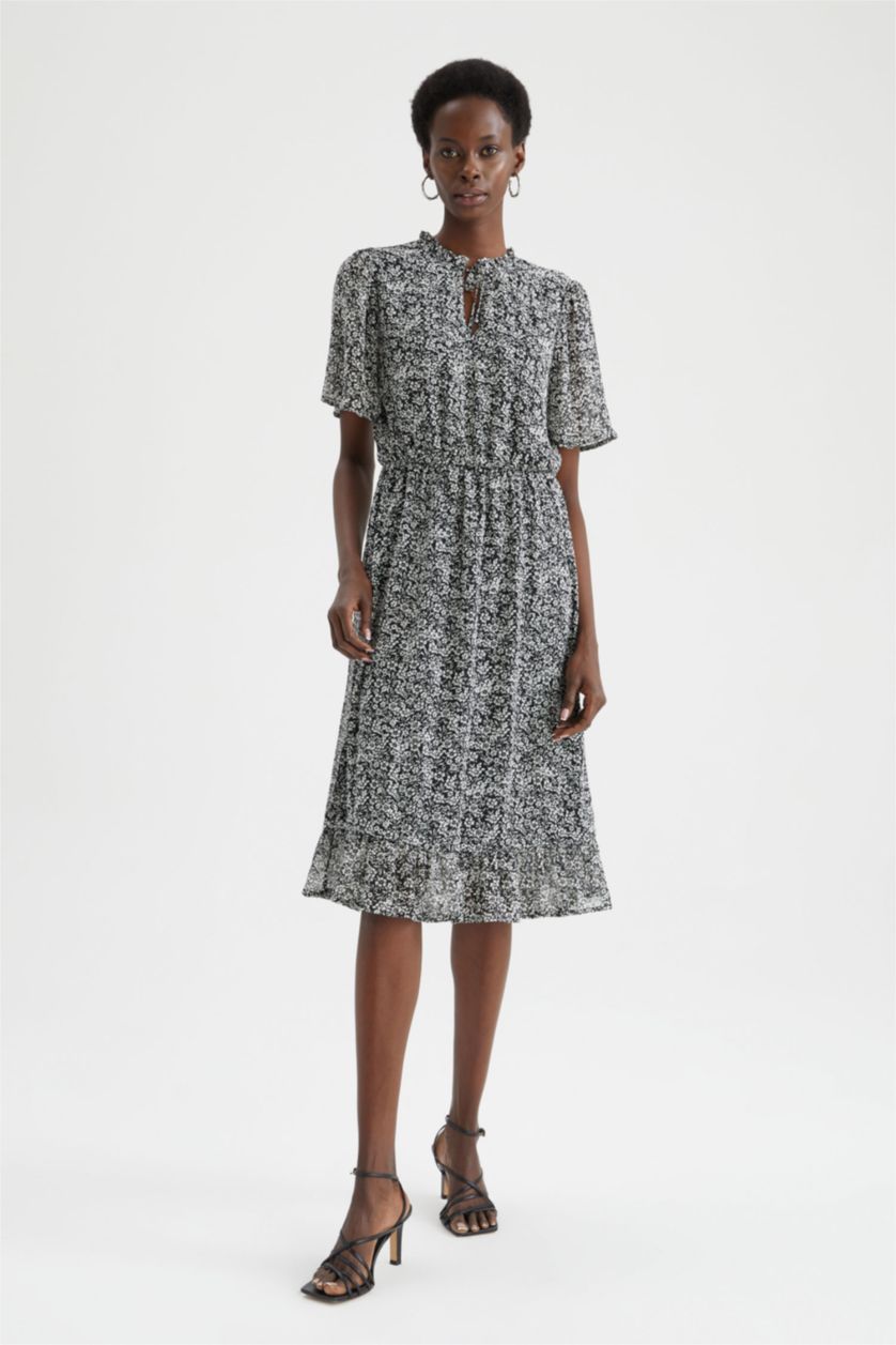 Woman Black Chiffon Midi Dress