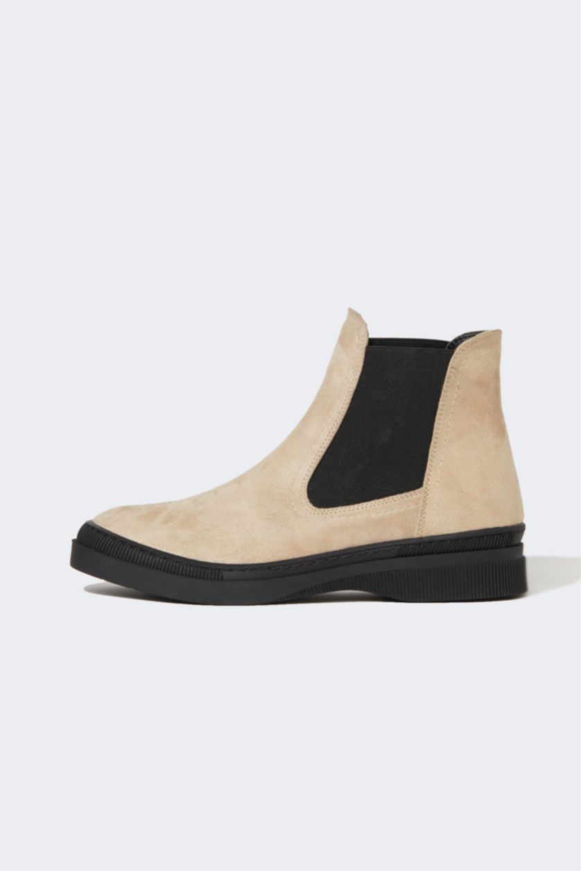 WOMAN Stone Women's Slip On Thick Sole Chelsea Faux Leather Boots