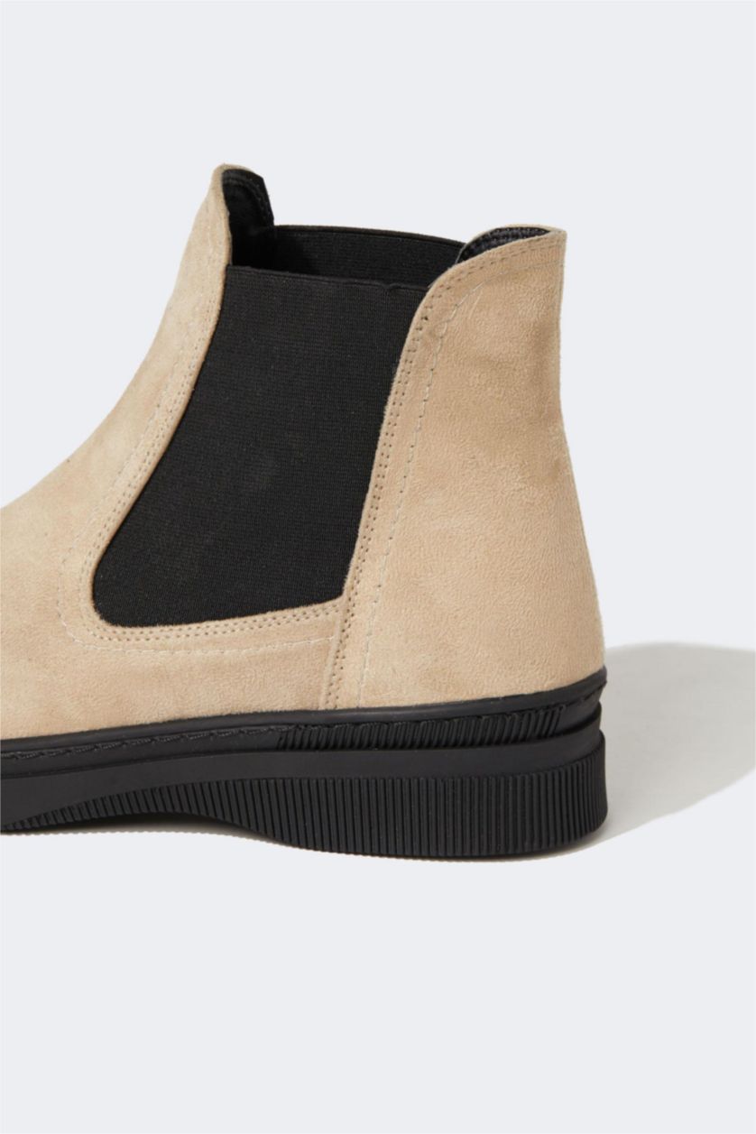 WOMAN Stone Women's Slip On Thick Sole Chelsea Faux Leather Boots