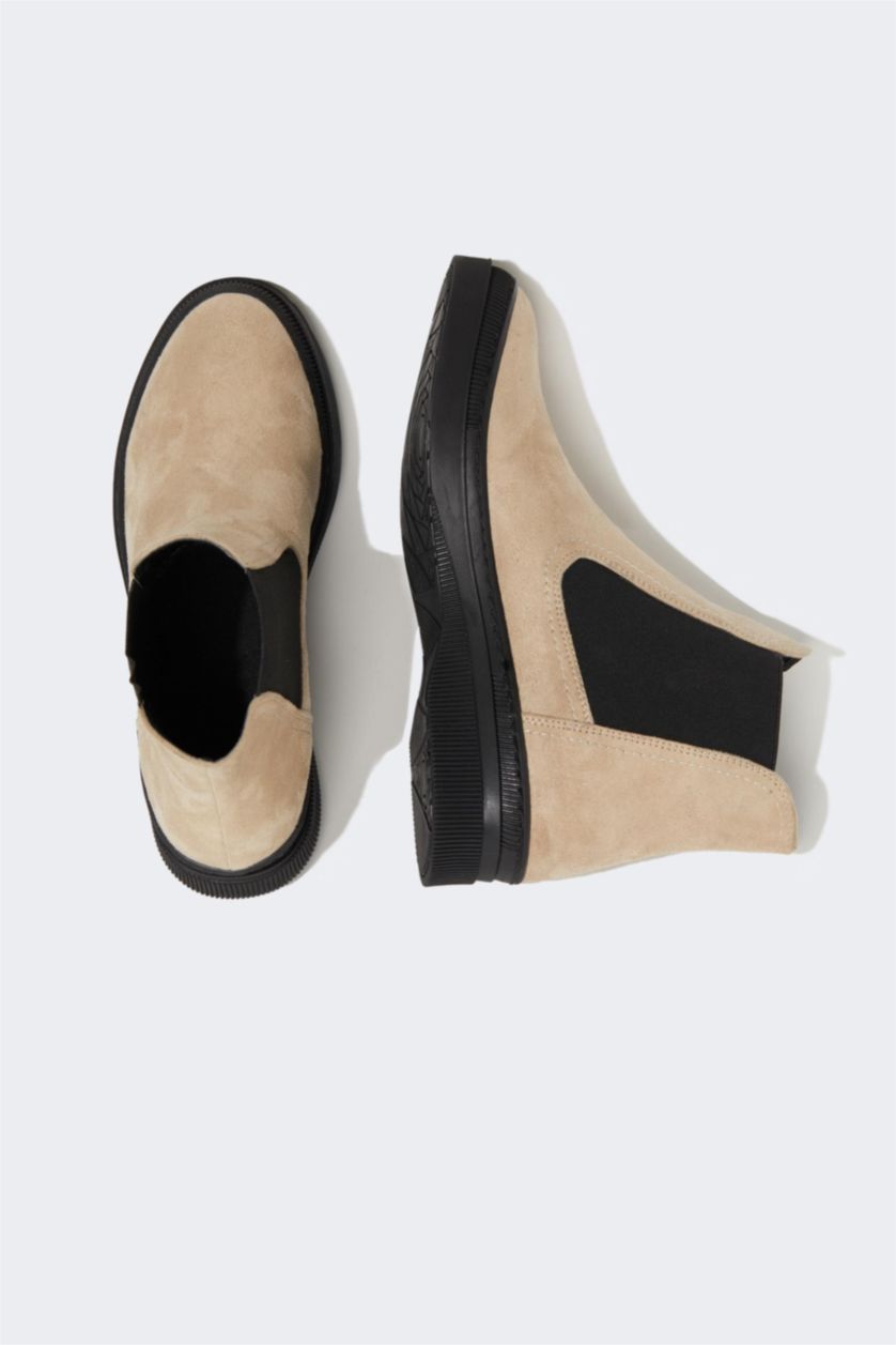 WOMAN Stone Women's Slip On Thick Sole Chelsea Faux Leather Boots