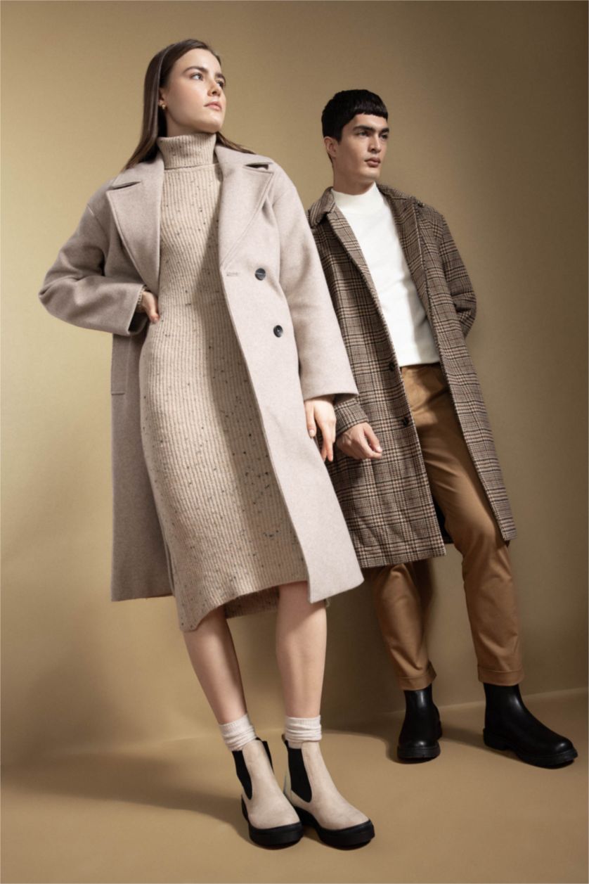 WOMAN Stone Women's Slip On Thick Sole Chelsea Faux Leather Boots