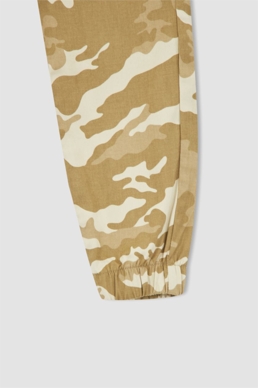 Erkek Çocuk - Genç Erkek Bej Erkek Çocuk Kamuflaj Desenli Kargo Cepli Gabardin Jogger Pantolon