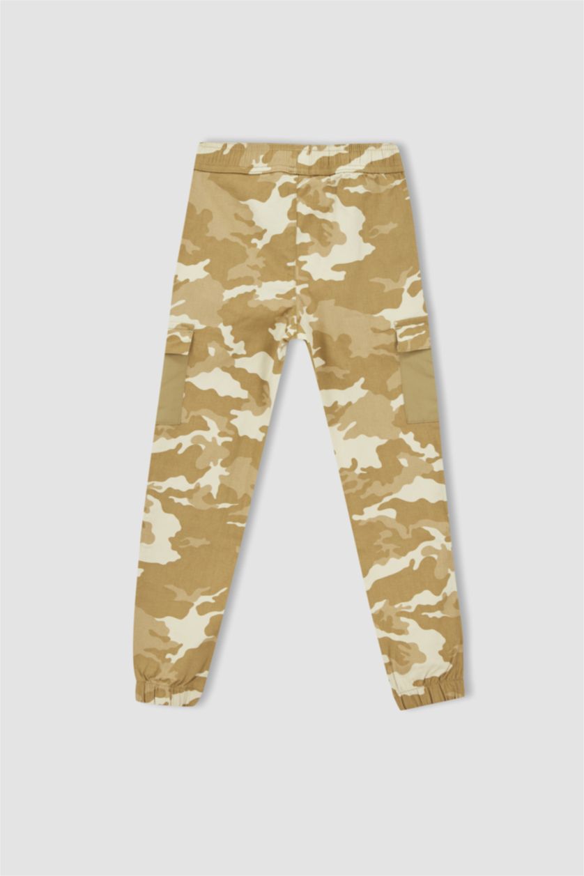 Erkek Çocuk - Genç Erkek Bej Erkek Çocuk Kamuflaj Desenli Kargo Cepli Gabardin Jogger Pantolon