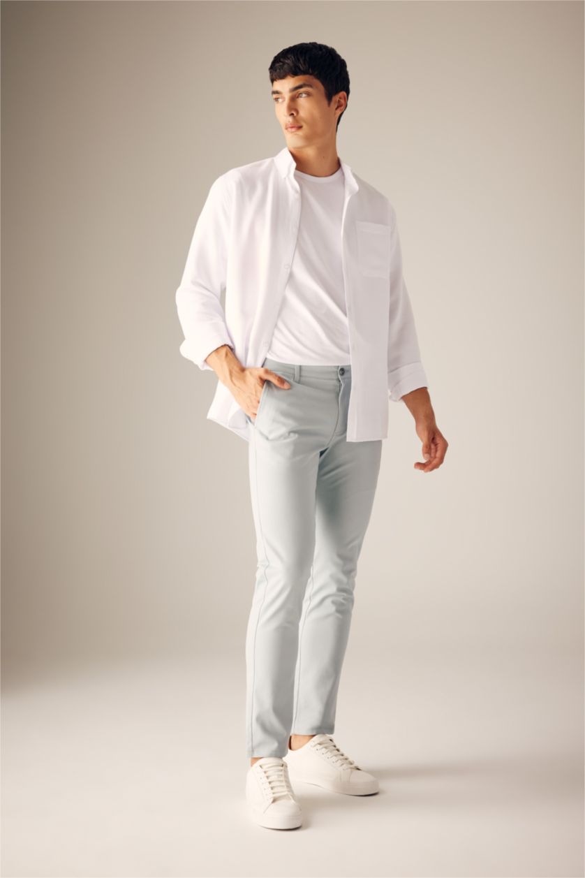 MAN Light Blue Slim Fit Super Skinny Hem Gabardine Trousers