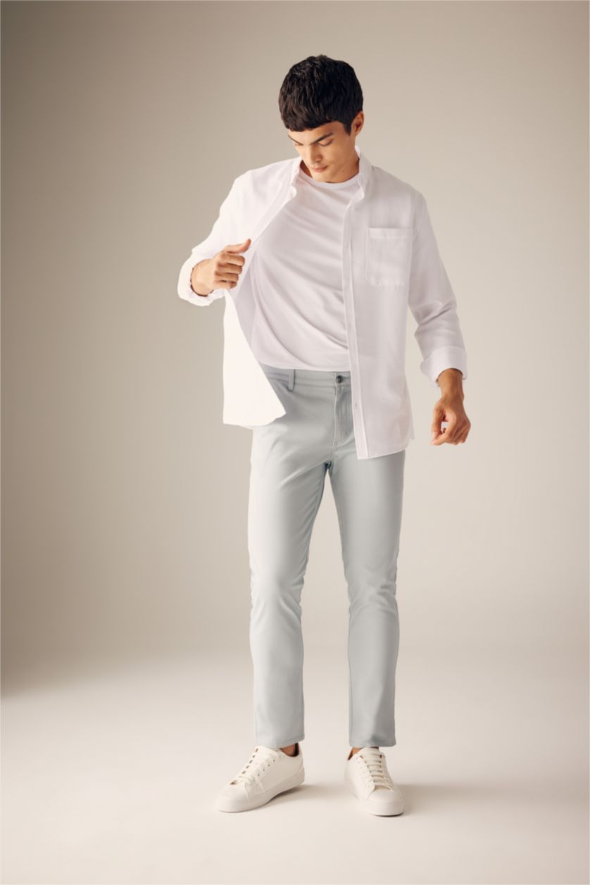 MAN Light Blue Slim Fit Super Skinny Hem Gabardine Trousers