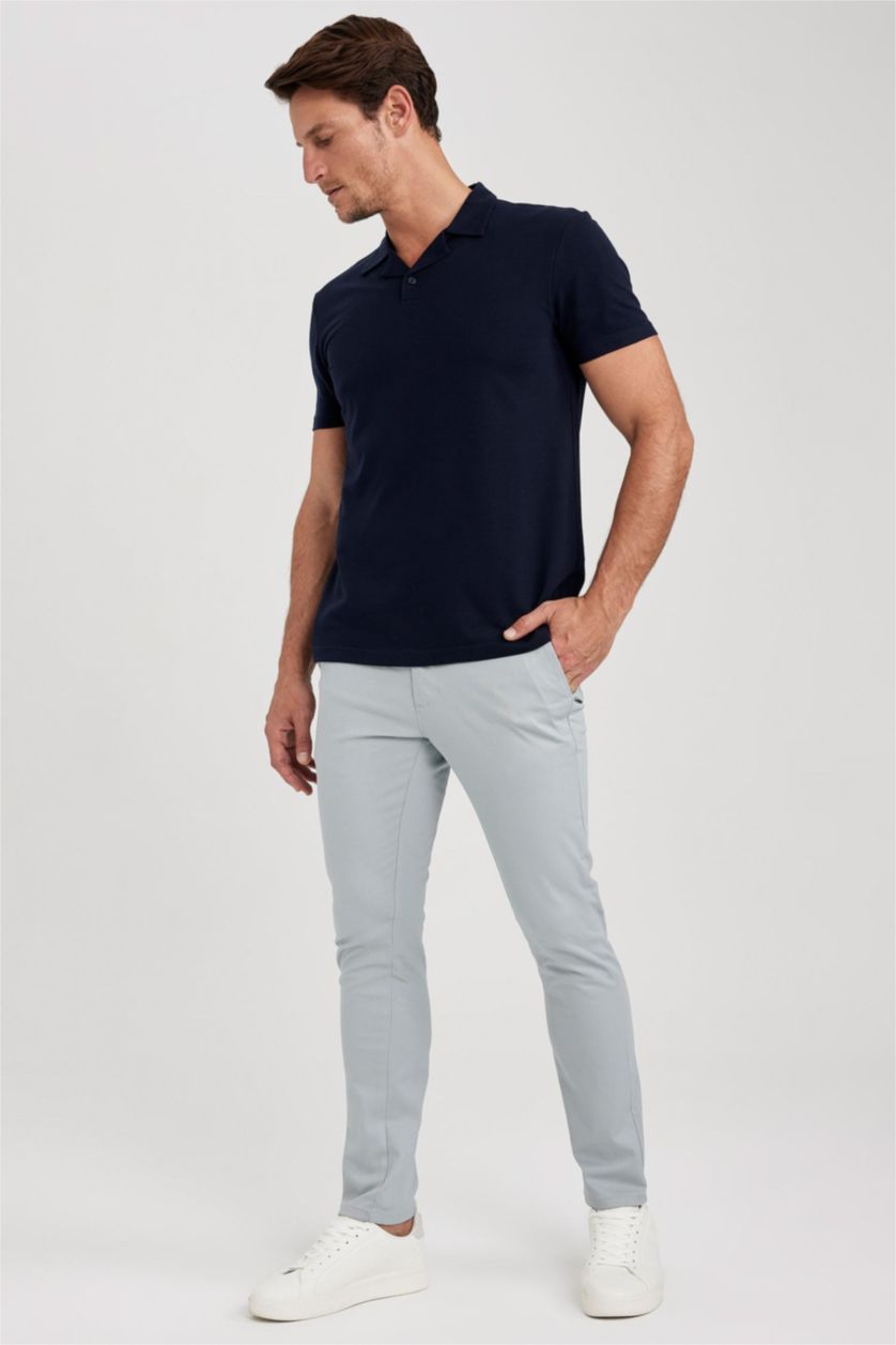 MAN Light Blue Slim Fit Super Skinny Hem Gabardine Trousers