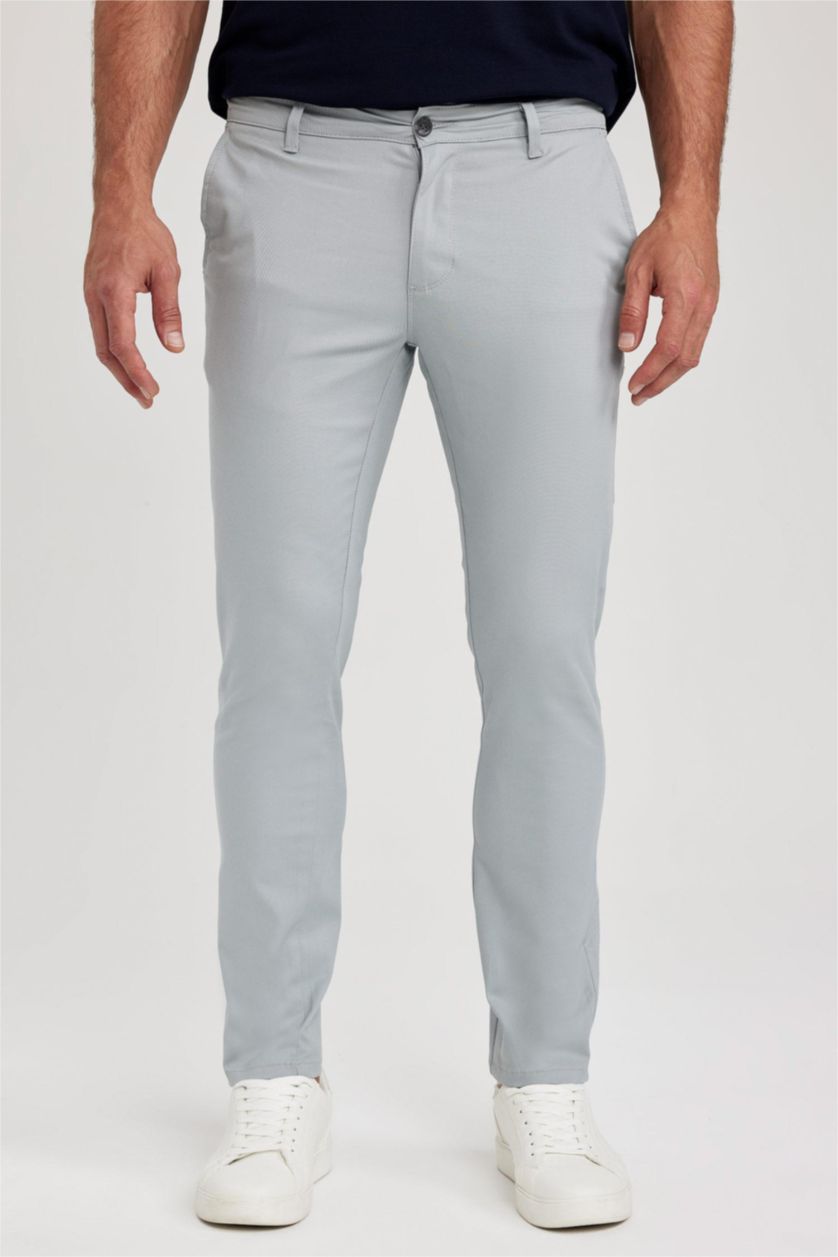 MAN Light Blue Slim Fit Super Skinny Hem Gabardine Trousers