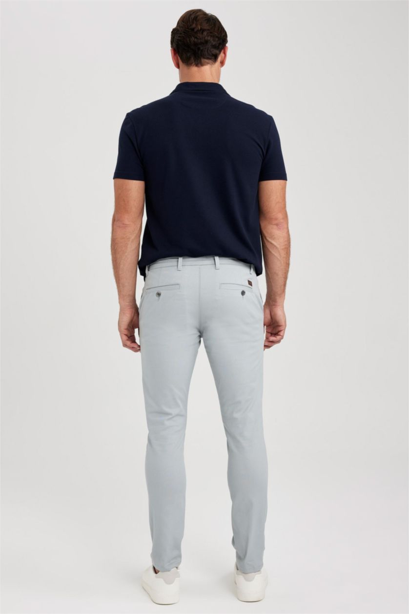 MAN Light Blue Slim Fit Super Skinny Hem Gabardine Trousers