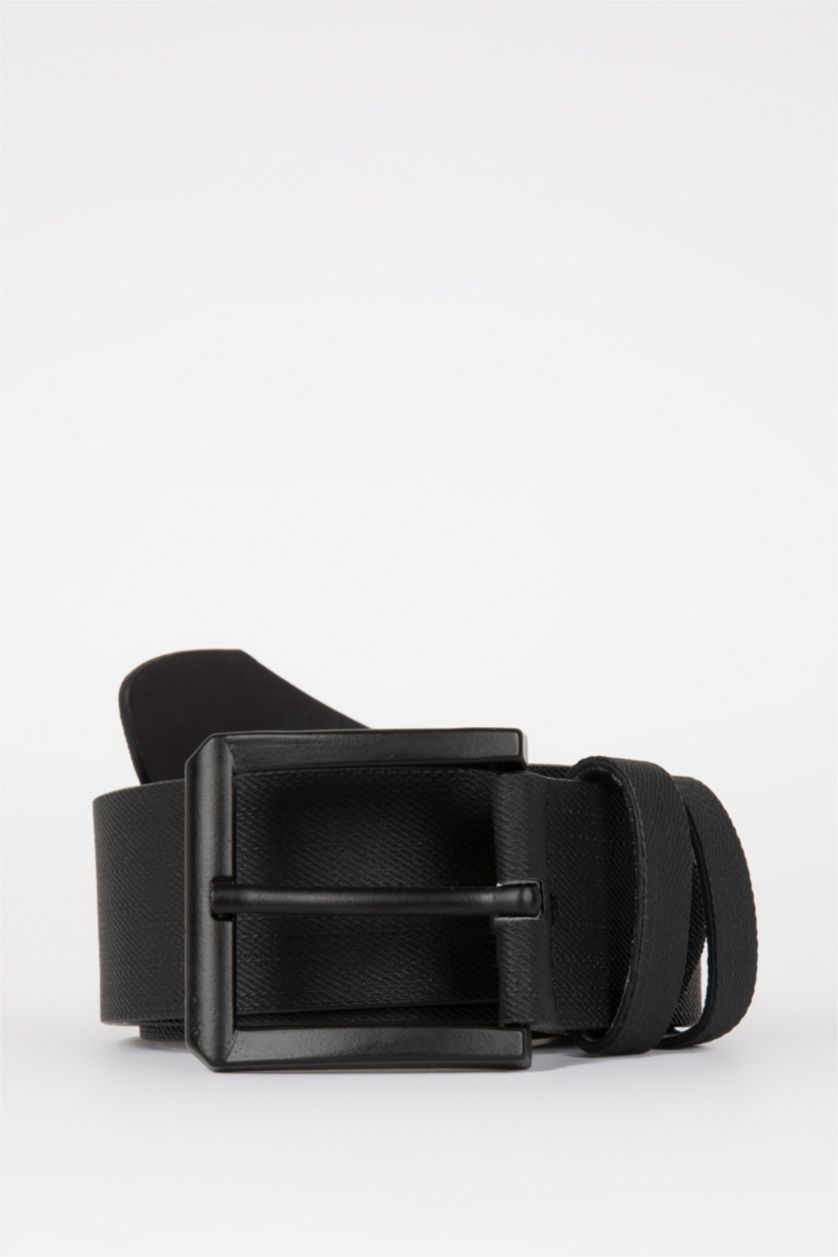 Men Black Faux Leather Belt