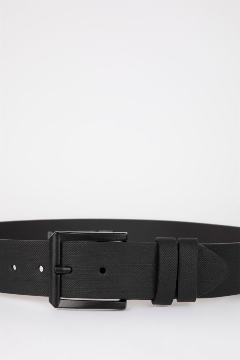 Men Black Faux Leather Belt