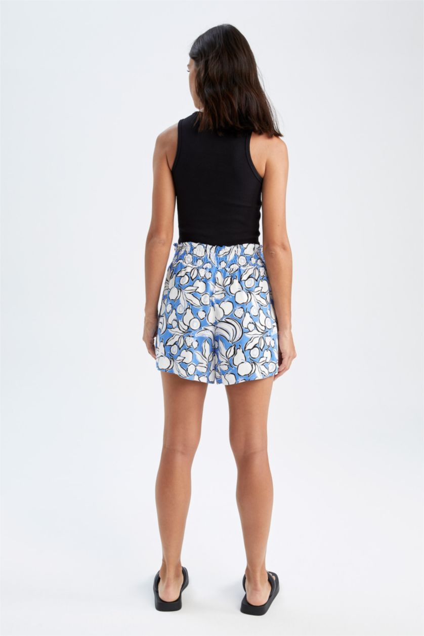 WOMAN Blue Relax Fit Viscose Printed Normal Waist Shorts