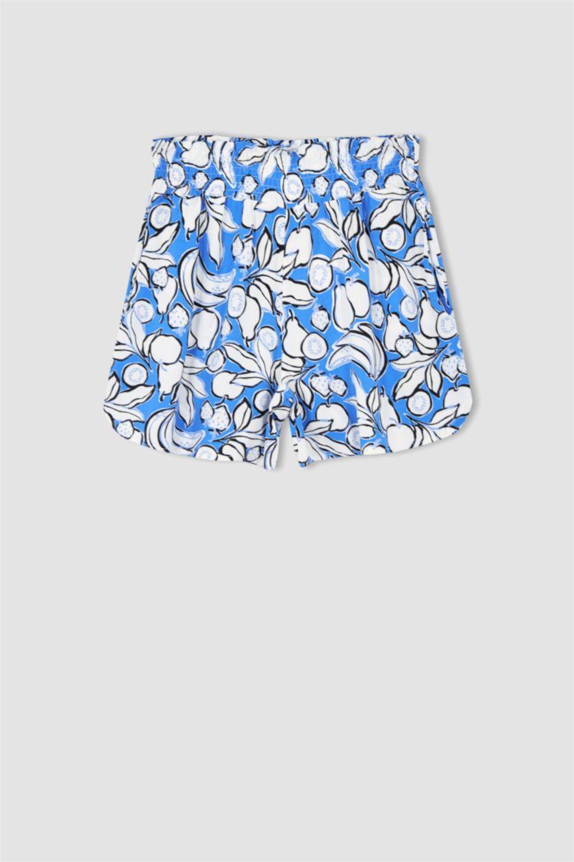 WOMAN Blue Relax Fit Viscose Printed Normal Waist Shorts