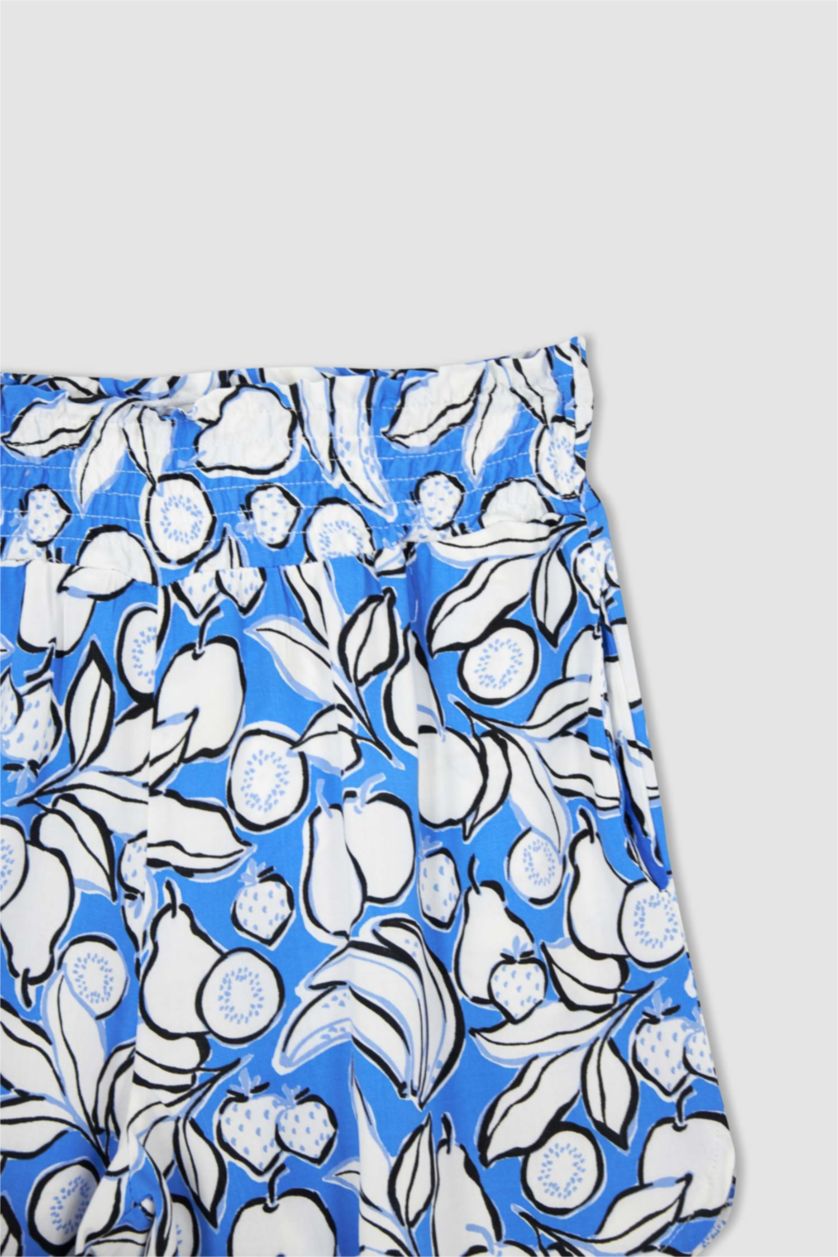 WOMAN Blue Relax Fit Viscose Printed Normal Waist Shorts