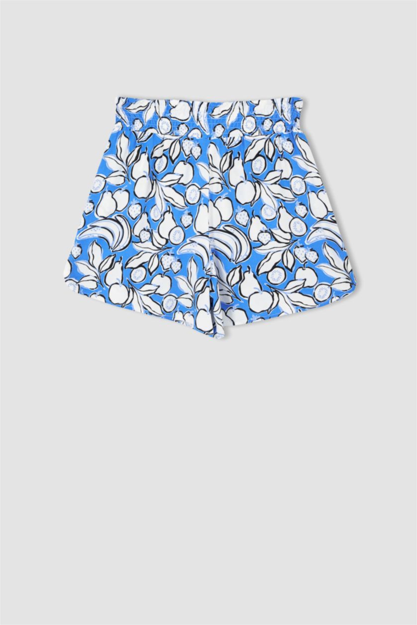 WOMAN Blue Relax Fit Viscose Printed Normal Waist Shorts