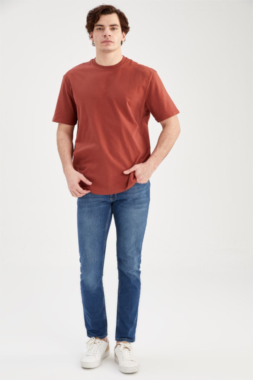 رجال خمري تي شيرت بأكمام قصيرة وياقة دائرية من تناسب راحة