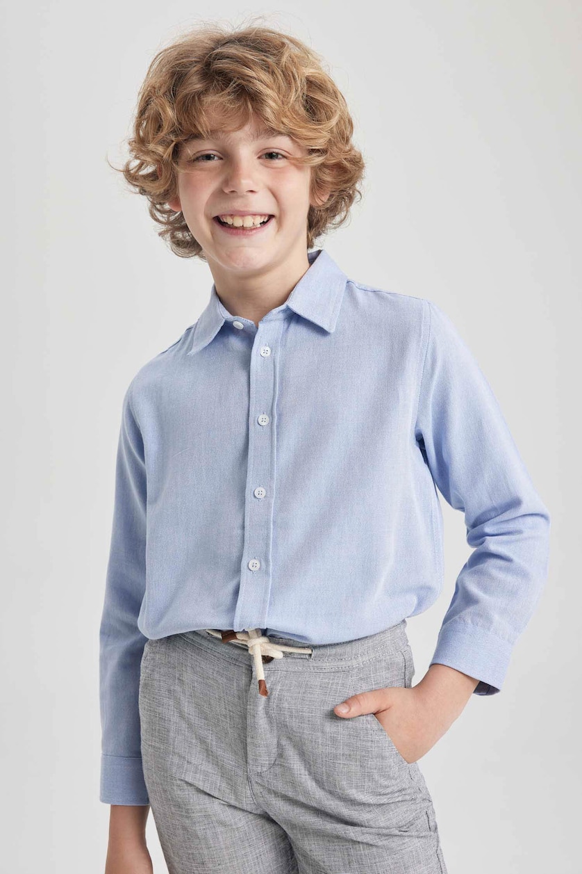 أولاد أزرق فاتح Boys Long Sleeve Oxford Shirt