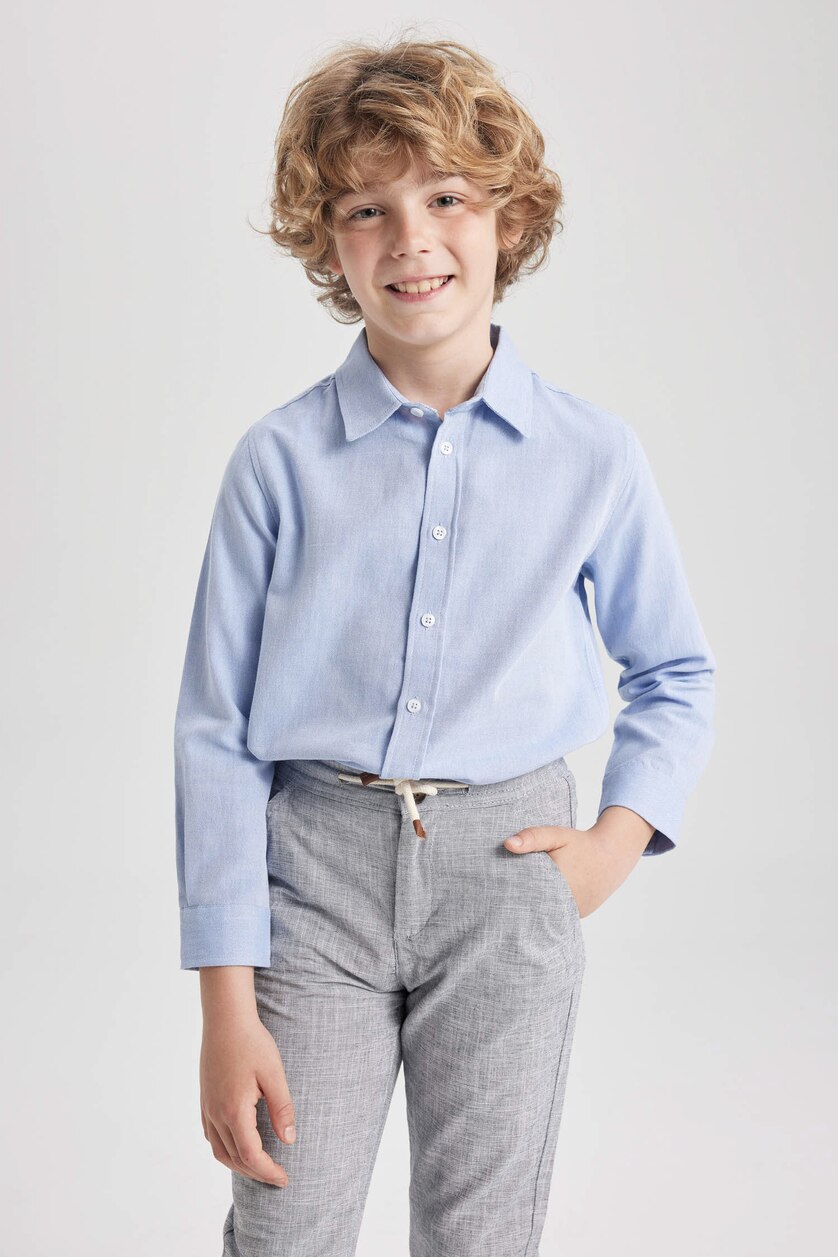 أولاد أزرق فاتح Boys Long Sleeve Oxford Shirt