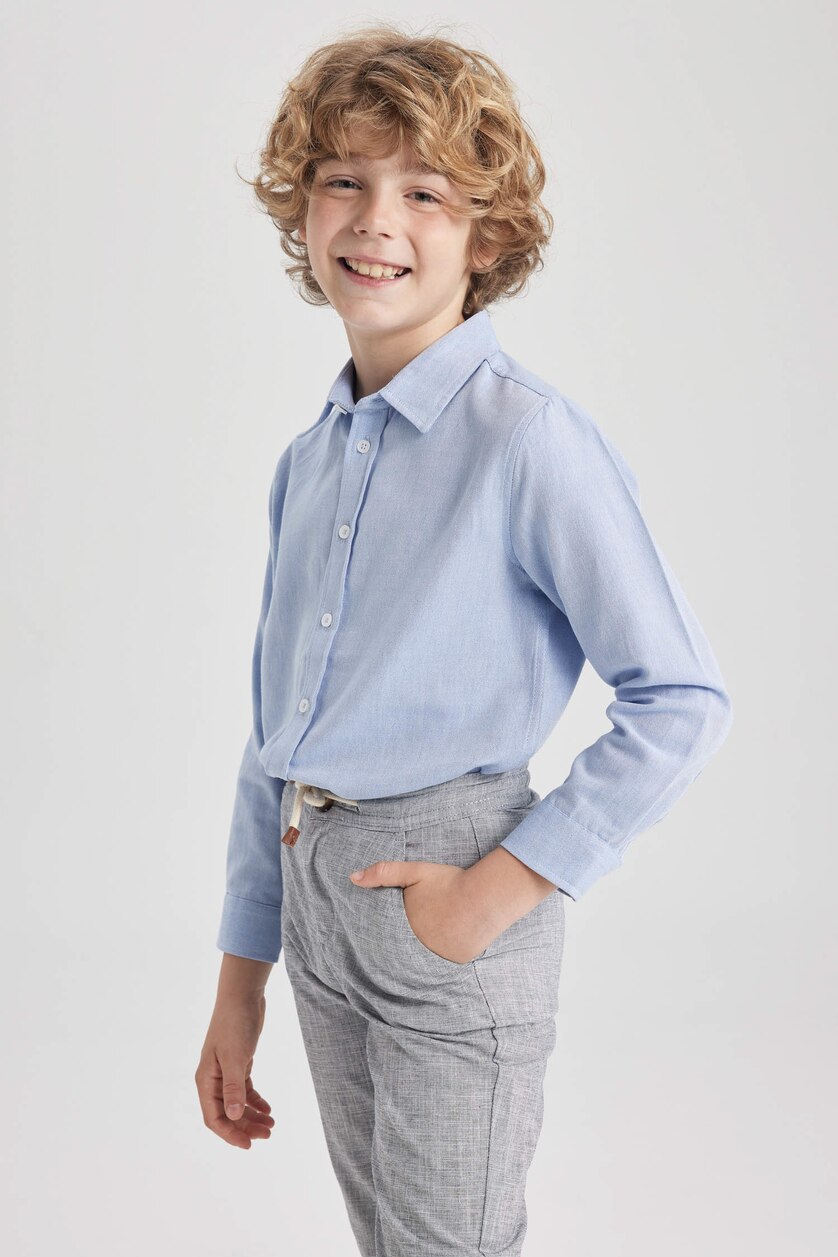 أولاد أزرق فاتح Boys Long Sleeve Oxford Shirt