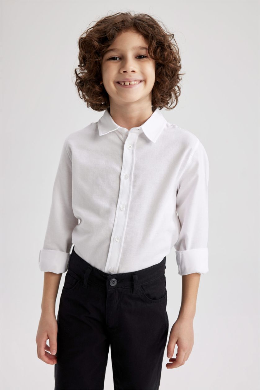 BOYS & TEENS White قميص كم طويل أوكسفورد قصة عادية