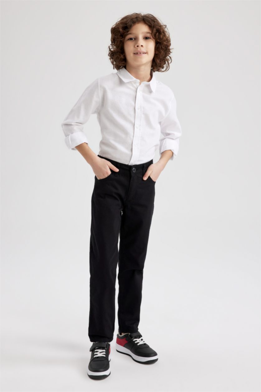 BOYS & TEENS White قميص كم طويل أوكسفورد قصة عادية