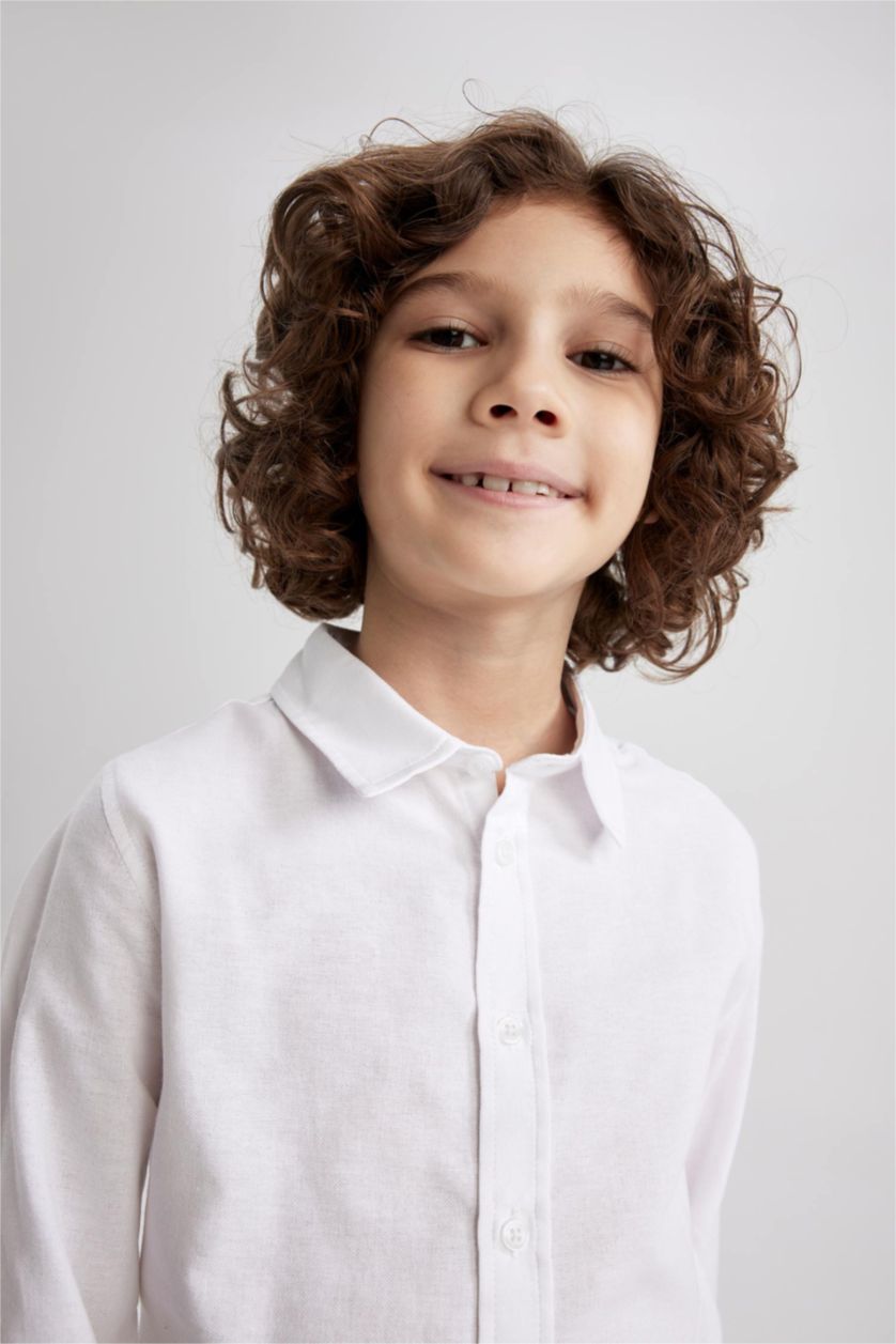 BOYS & TEENS White قميص كم طويل أوكسفورد قصة عادية