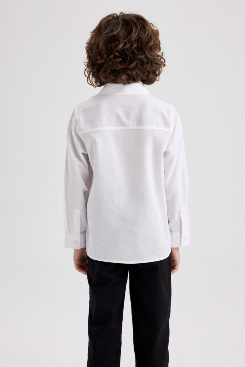 BOYS & TEENS White قميص كم طويل أوكسفورد قصة عادية