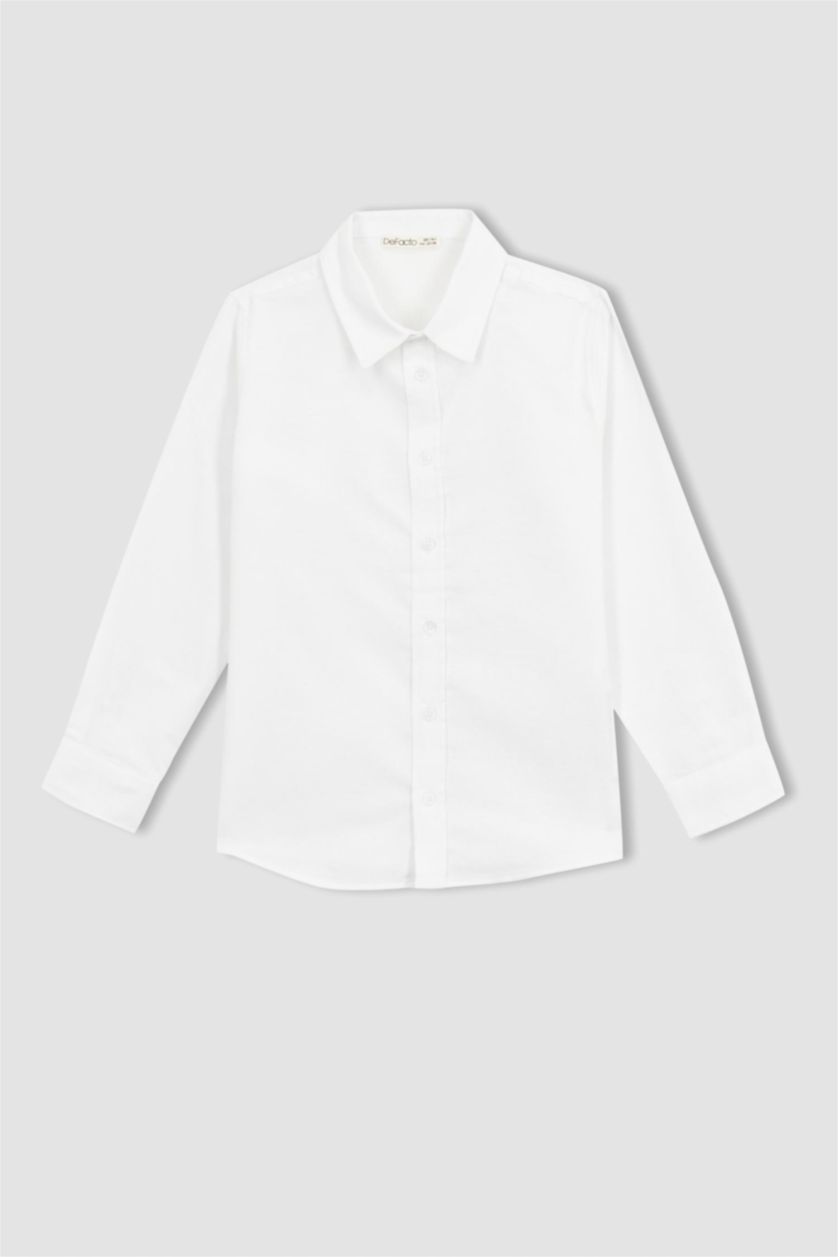 BOYS & TEENS White قميص كم طويل أوكسفورد قصة عادية